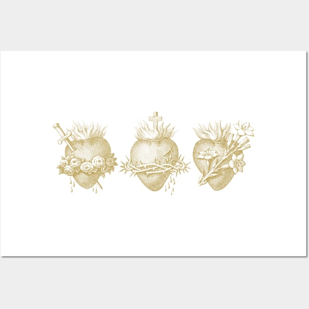 Three Hearts of Jesus, Mary and Joseph (Gold) Wall Art by TheCatholicMan